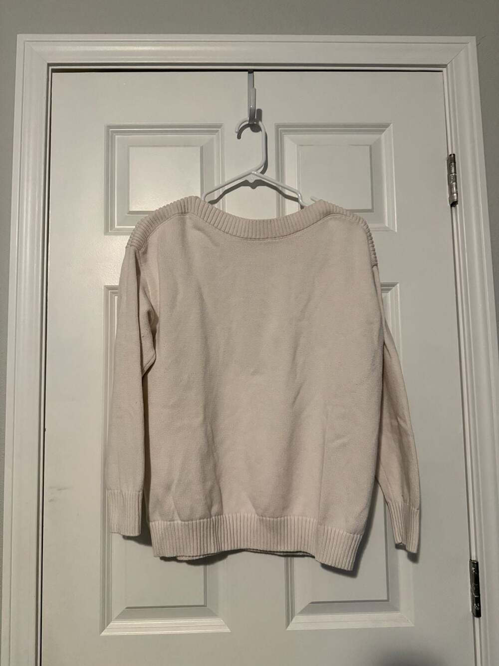 LOFT Women's Cream Cotton Ribbed Knit Sweater Size L